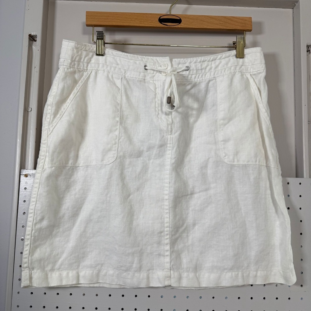 Tommy Bahama Mini Skirt Women's White Linen Drawstring Pockets Tennis Golf - 12‎